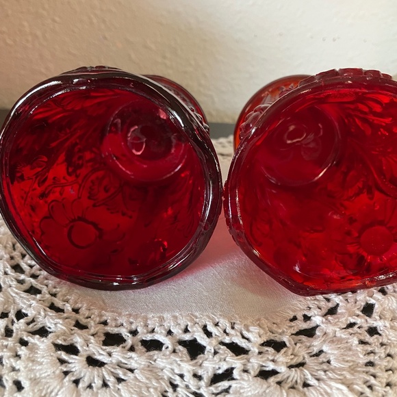 Vintage Homco Home Interiors Ruby Red Glass Daisy Peg Votive Cups (2) - Picture 4 of 4